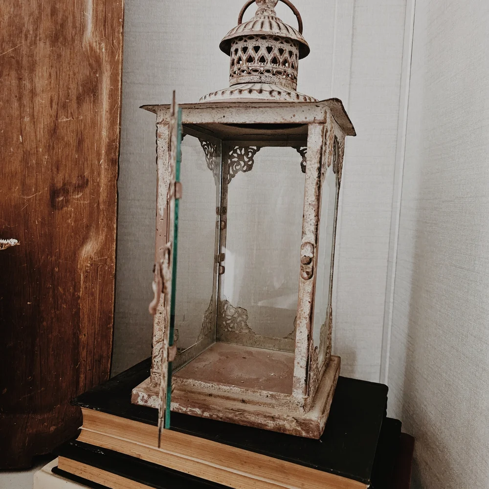 Vintage Inspired Brown & Off White Rustic Metal Lantern - Picture 5 of 5